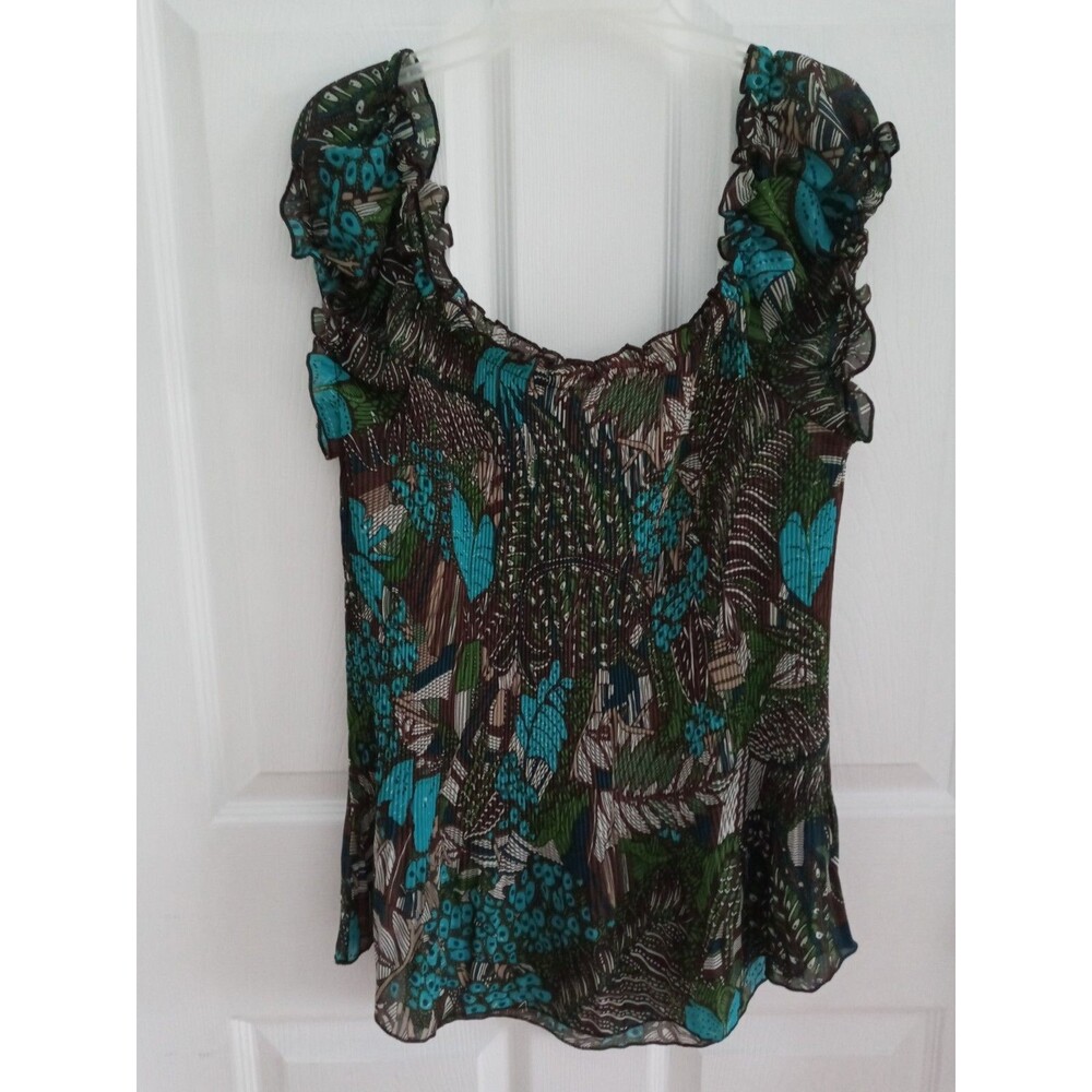 Jaipur Womens Top  Large Crinkled Floral Collared Y2K Blouse short ruffleslv.w11
